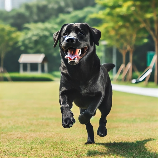 2. Labrador Retriever running on a grassy field