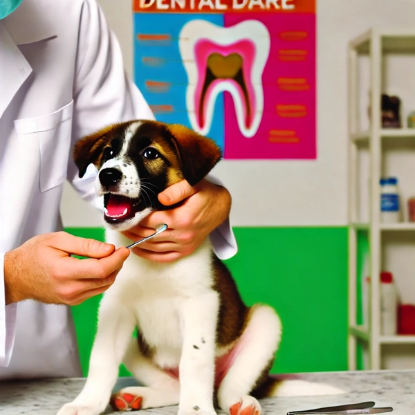 A cheerful puppy visiting the veterinarian for a dental check up