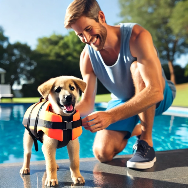 How to Introduce a Puppy to Water 4. Put a Life Jacket on the Puppy