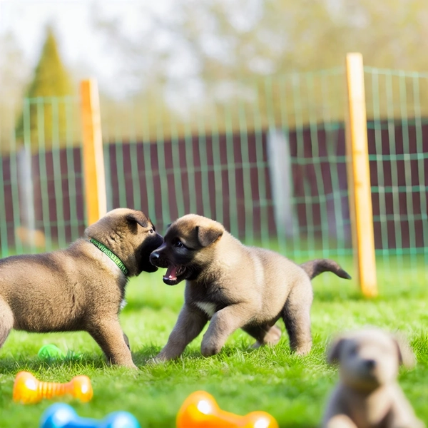 Puppy Playdates Puppies interacting in a secure, fenced backyard