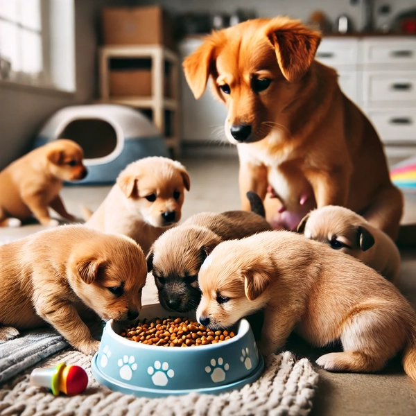 puppies around 7 8 weeks old, almost fully weaned