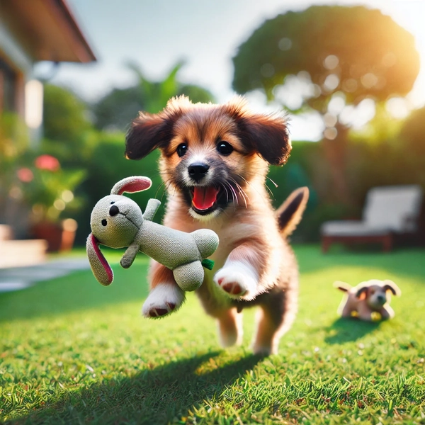 What is the best way to exercise a puppy Play Fetch A lively puppy playing fetch with a soft toy